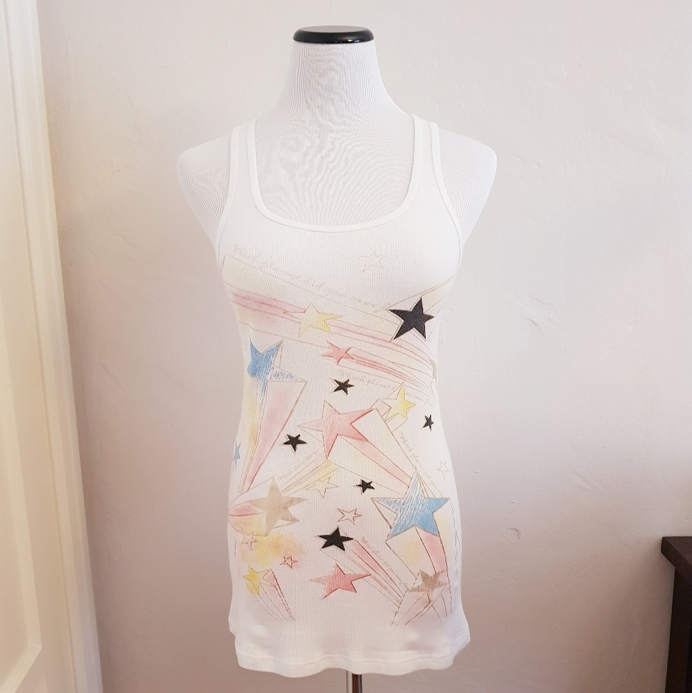 Graphic Star Ribbed White Tank